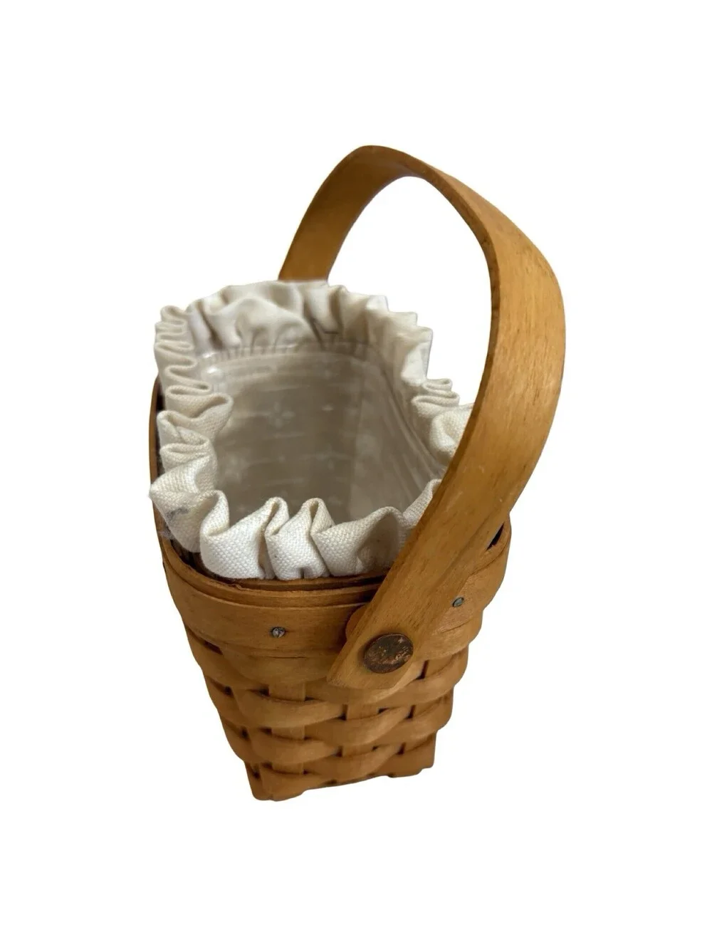 Vintage LONGABERGER 1997 Small Basket Beige Fabric w/Liner
